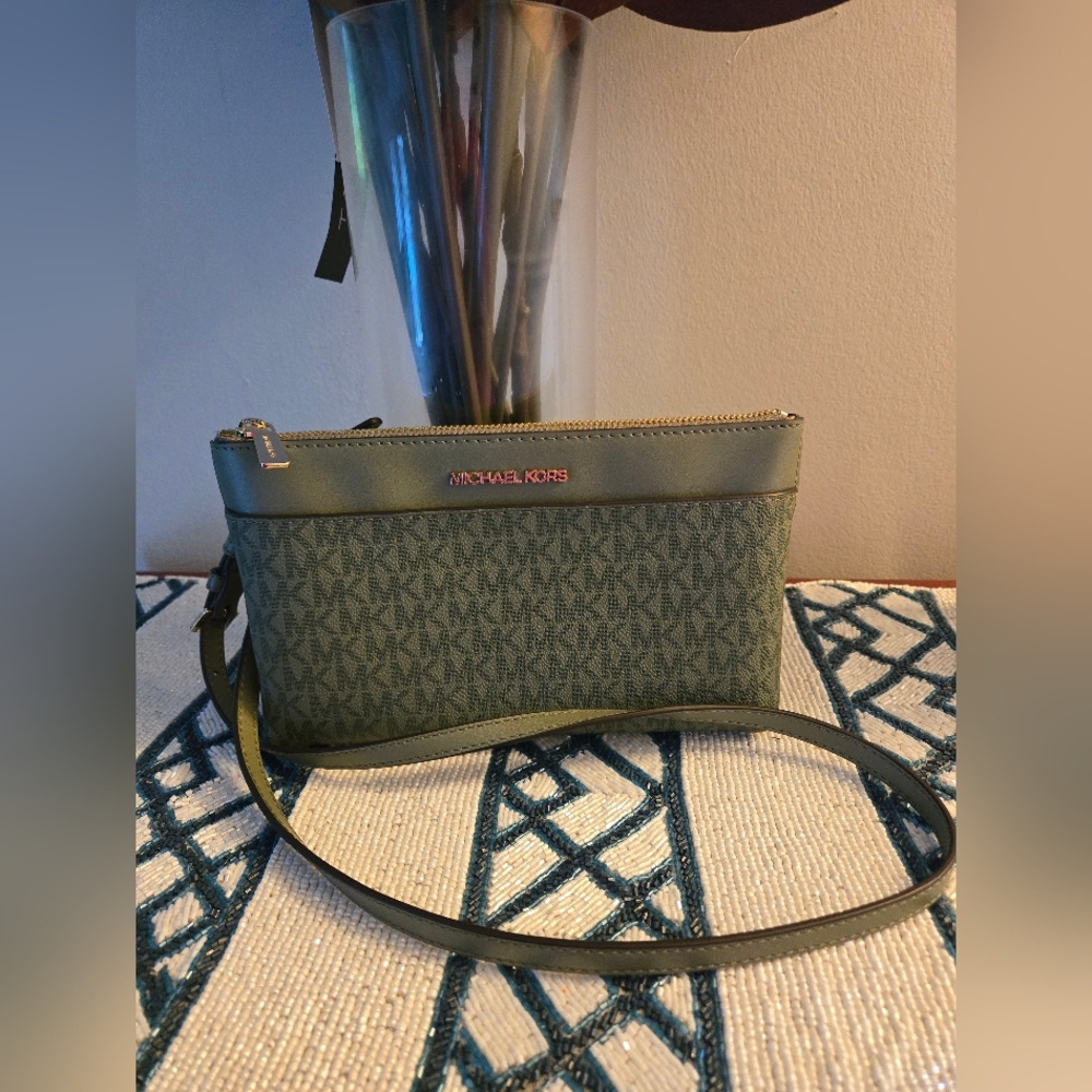 Michael Kors Olive Green Patterned Crossbody